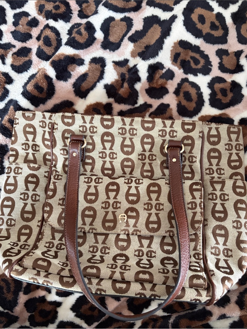 Brown Logo-Print Etiennr Aigner Tote Bag with Leather Straps